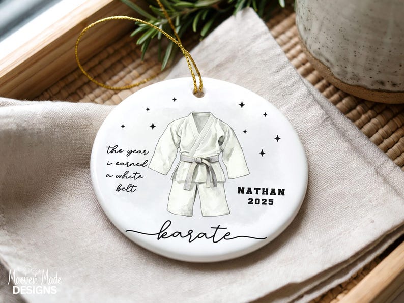 Custom Karate Ornament Personalized Martial Arts Christmas Ornament Black Belt Gift for Kids Karate Keepsake Taekwondo Belt Rank Gift Xmas image 15