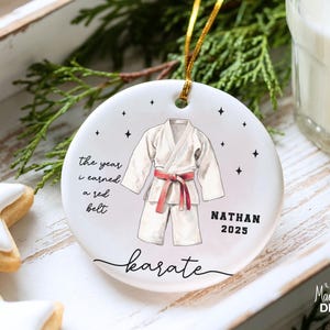 Custom Karate Ornament Personalized Martial Arts Christmas Ornament Black Belt Gift for Kids Karate Keepsake Taekwondo Belt Rank Gift Xmas image 13