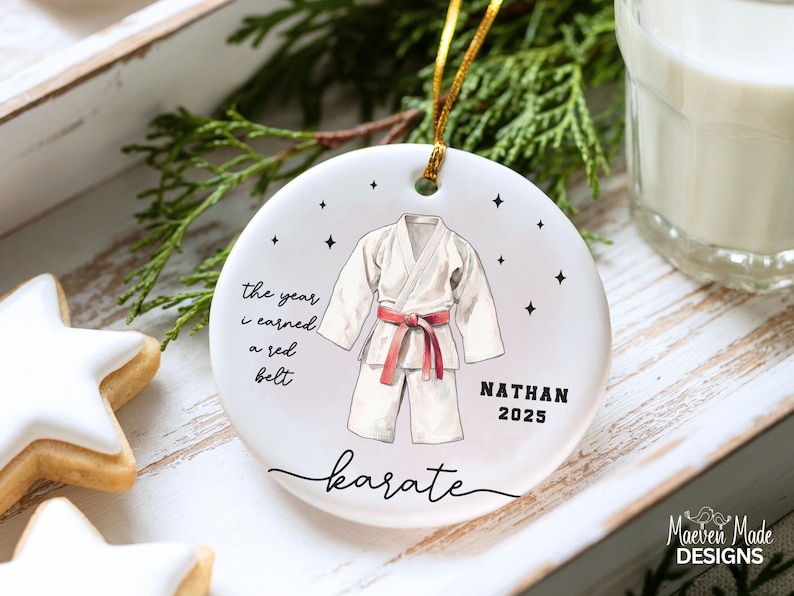 Custom Karate Ornament Personalized Martial Arts Christmas Ornament Black Belt Gift for Kids Karate Keepsake Taekwondo Belt Rank Gift Xmas image 13
