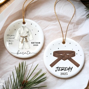 Custom Karate Ornament Personalized Martial Arts Christmas Ornament Black Belt Gift for Kids Karate Keepsake Taekwondo Belt Rank Gift Xmas image 8