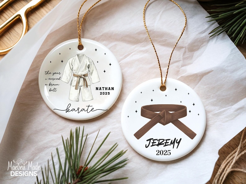 Custom Karate Ornament Personalized Martial Arts Christmas Ornament Black Belt Gift for Kids Karate Keepsake Taekwondo Belt Rank Gift Xmas image 8