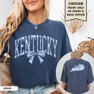 Kentucky Blue Toile Shirt Kentucky Pride Tshirt Home State T-shirt Kentucky Women&#39;s Coquette Bow Tee Kentucky Vacation Souvenir Moving Gift