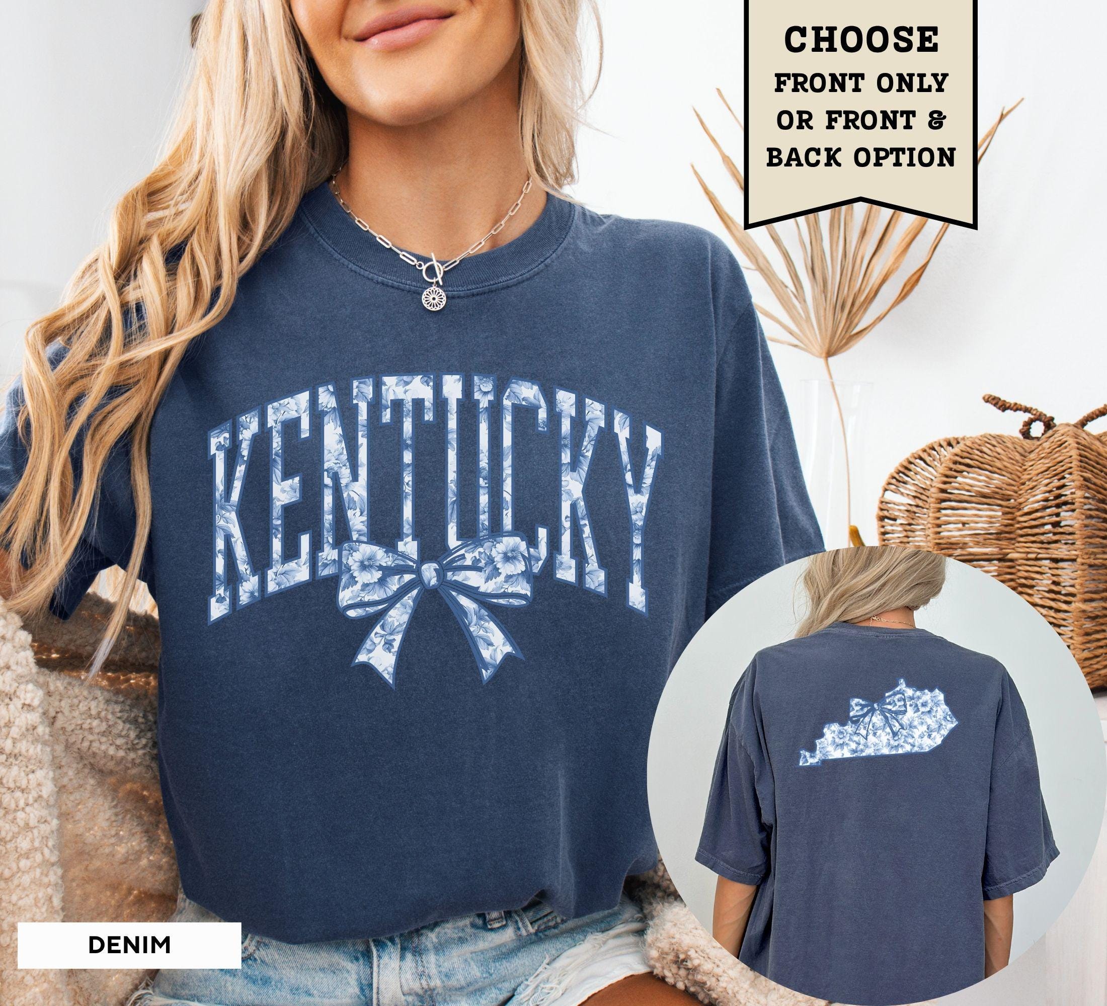 Kentucky Blue Toile Shirt Kentucky Pride Tshirt Home State T-shirt Kentucky Women's Coquette Bow Tee Kentucky Vacation Souvenir Moving Gift