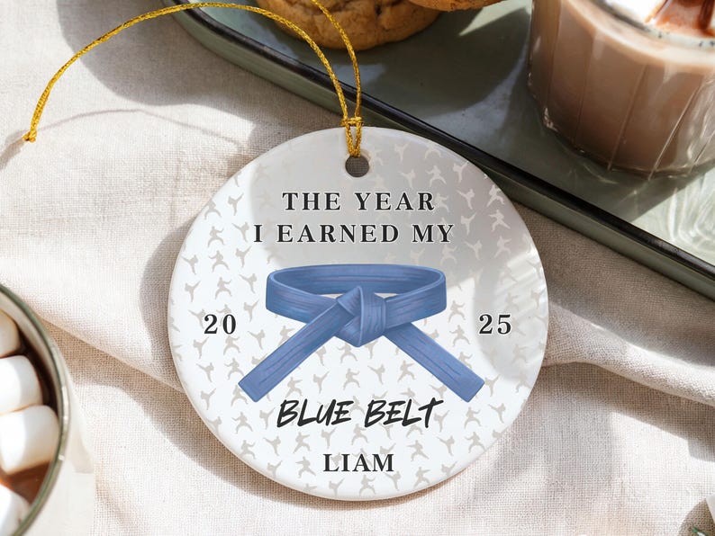 Custom Karate Ornament Personalized Martial Arts Christmas Ornament Black Belt Gift for Kids Karate Keepsake Taekwondo Belt Rank Gift Xmas image 12