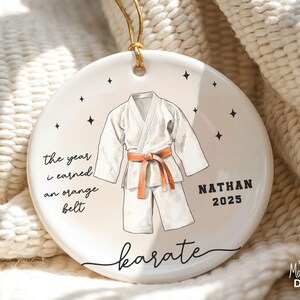 Custom Karate Ornament Personalized Martial Arts Christmas Ornament Black Belt Gift for Kids Karate Keepsake Taekwondo Belt Rank Gift Xmas image 2