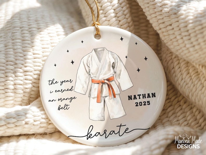 Custom Karate Ornament Personalized Martial Arts Christmas Ornament Black Belt Gift for Kids Karate Keepsake Taekwondo Belt Rank Gift Xmas image 2