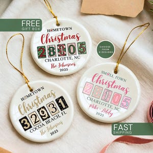 Personalized Zip Code Ornament Hometown Christmas Ornament Small Town Xmas Custom Housewarming Gift Home Address Ornament New Home Keepsake