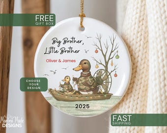 Big Brother Little Brother Ornament, Gator and Duck Ornament, Personalized Boys Ornament, Southern Boys Christmas, Custom Sibling Keepsake