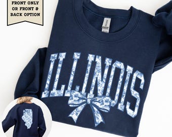 Illinois Sweatshirt Blue Toile Crewneck Illinois Home State Shirt Coquette Sweatshirt Illinois Vacation Shirt Travel Gift Souvenir IL Pride