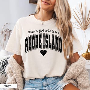 Rhode Island Distressed Varsity T-shirt Just a Girl Who Loves Rhode Island Shirt RI Home State Women's Tshirt Vacation Souvenir Moving Gift