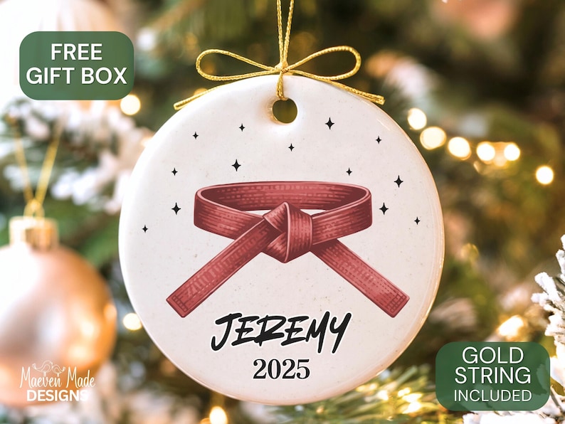 Custom Karate Ornament Personalized Martial Arts Christmas Ornament Black Belt Gift for Kids Karate Keepsake Taekwondo Belt Rank Gift Xmas image 10