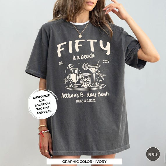 Custom 50th Birthday Shirt for Women Personalized Forty Birthday Gift Matching Group Shirts Fiftieth Beach Party Tshirt 50th Birthday Outfit