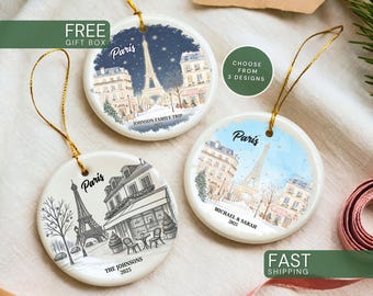 Personalized Paris Christmas Ornament Custom Eiffel Tower Ornament France Travel Keepsake Paris Vacation Souvenir Holiday Gift Family Trip