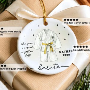 Custom Karate Ornament Personalized Martial Arts Christmas Ornament Black Belt Gift for Kids Karate Keepsake Taekwondo Belt Rank Gift Xmas image 6