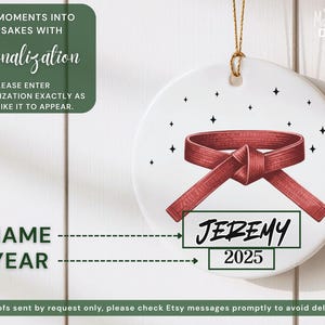 Custom Karate Ornament Personalized Martial Arts Christmas Ornament Black Belt Gift for Kids Karate Keepsake Taekwondo Belt Rank Gift Xmas image 3