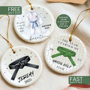 Custom Karate Ornament Personalized Martial Arts Christmas Ornament Black Belt Gift for Kids Karate Keepsake Taekwondo Belt Rank Gift Xmas image 1