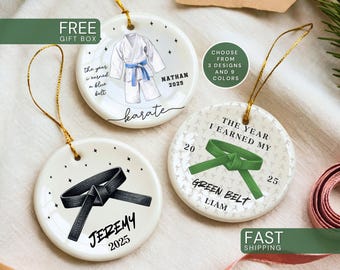 Custom Karate Ornament Personalized Martial Arts Christmas Ornament Black Belt Gift for Kids Karate Keepsake Taekwondo Belt Rank Gift Xmas