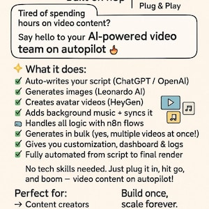 Fully Automated AI Video Generation & Multi-Platform Publishing|n8n workflow| BLUEPRINTS|Ready to use|includes Step by step PDF Guide