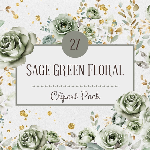 Watercolor Flowers, Sage Green Clipart,Botanical Clipart, Greenery Clipart, Sage Green Florals, Floral Clipart Sage, Sage Green Flowers