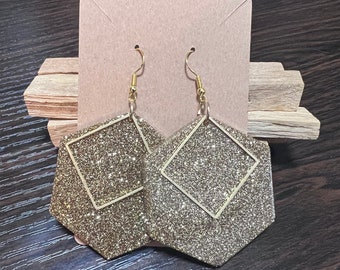 Large hexagon shimmer earrings!