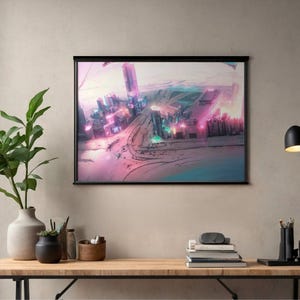 Cyberpunk City Digital Art Print – Futuristic Sci-Fi Wall Decor-simcity