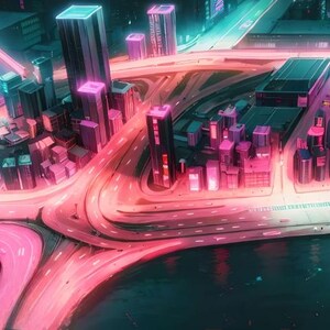 Cyberpunk Futuristic Cityscape | Neon Lights Digital Art | Sci-Fi Wall Decor | only 10 pieces