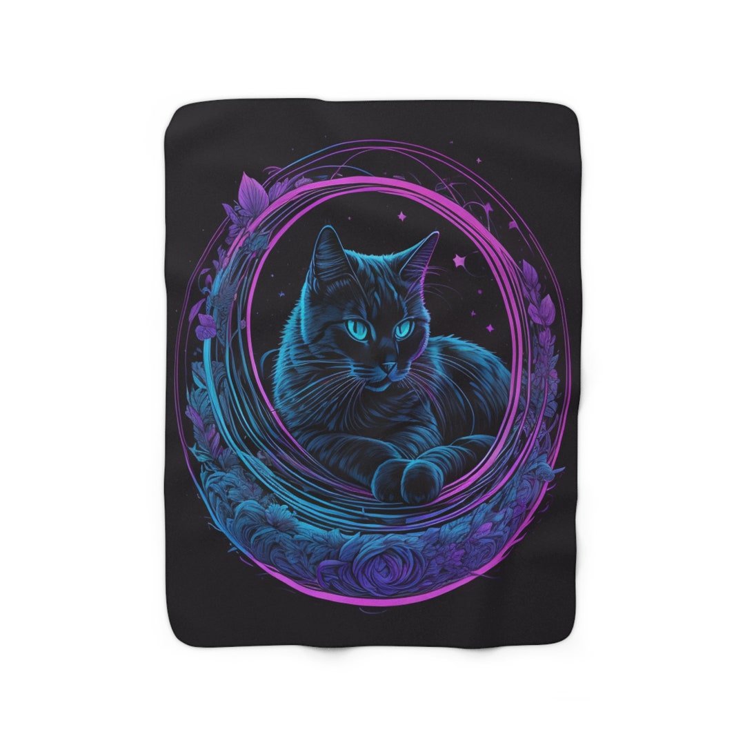 Ethereal Cat Sherpa Blanket, Mystical Comforter, Mesmerizing Plush