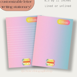JW.org Escritura de cartas personalizadas estacionarias / Descarga digital JW / Papel personalizado forrado o sin forro con dirección con membrete / 8,5x11 pulgadas
