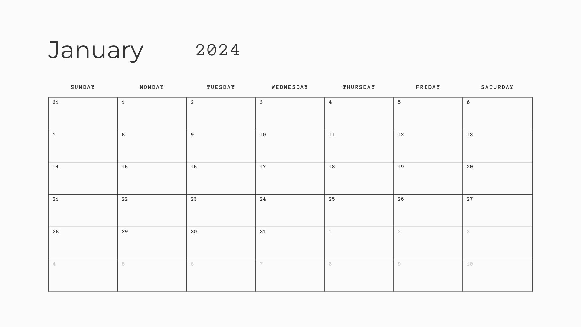 Simple Black and White Minimalist Monthly Calendar 12 Months 2024 ...