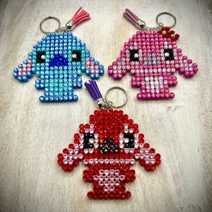 Disney - Stitch, Angel, and Leroy - Key Chain / Bag Charm - w/ Genuine Glass Rhinestones