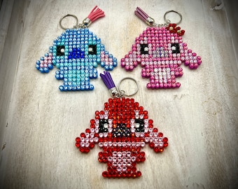 Disney - Stitch, Angel, and Leroy - Key Chain / Bag Charm - w/ Genuine Glass Rhinestones