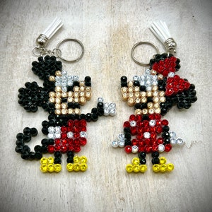 Mickey & Minnie Mouse - Disney Key Chain / Bag Charm - w/ Genuine Glass Rhinestones