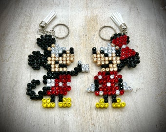 Mickey & Minnie Mouse - Disney Key Chain / Bag Charm - w/ Genuine Glass Rhinestones