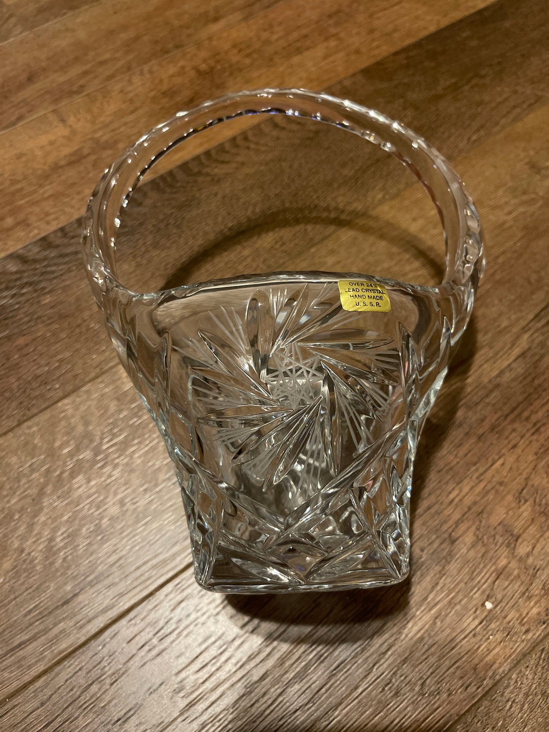 Vintage Lead Crystal Basket With Handle Etsy