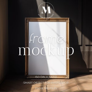 Dark Wall Vintage Bilderrahmen Mockup 046 | Französisches Interieur Vertikales Poster | Natürlicher Schatten Sonnenlicht | Smartobjektebene | ISO | Photoshop PSD