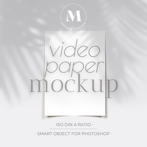 Maquette vidéo en feuille de papier 040 | Poster cartonné blanc | Papier naturel ombre feuille de palmier | Lumière du soleil | Objet intelligent | ISO | Modèle Photoshop