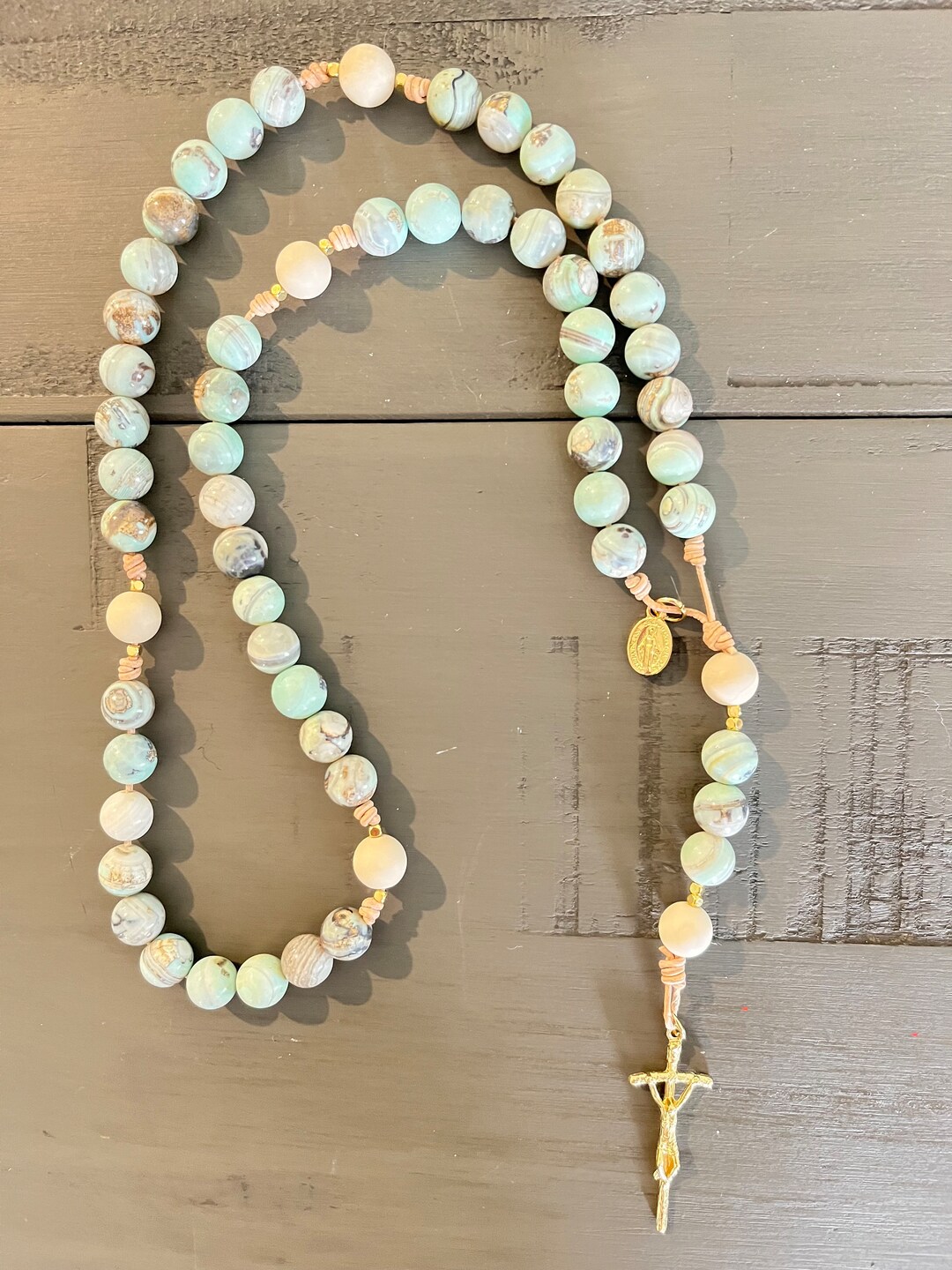 Rosary With Aqua Blue Stone Beads Etsy