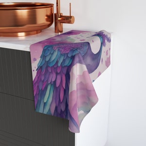Pink Peacock Hand Towel Vibrant Pastel Peacock Towel Colorful Star Heart Peacock Towel  Pastel Glitter Peacock Bathroom Towel