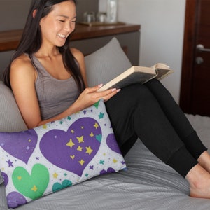 Joyful Heart Pillow Dreamy Colorful Hearts Cushion Magical Hearts Stars Throw Pillow Breathtaking Rainbow Hearts Pillow Heart Pillow