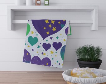 Hearts dish towels Colorful heart towels Green purple blue yellow kitchen cloth Heart hand towels  Colorful starry night towels