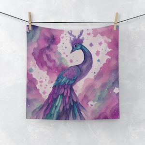 Pink Peacock Face Towel Pastel Peacock Hand Towel Feathered Peacock Towel Dreamy Pastel Peacock Towel Fantasy Pink Peacock Hand Cloth