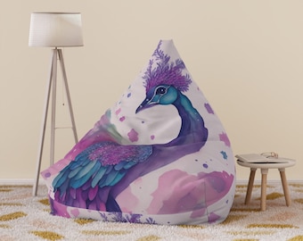 Pink Peacock Bean Bag Cover Peacock Bean Bag Fantasy Pink Peacock Bean Bag Pink Peacock Chair Cover Colorful Peacock Bean Bag