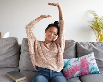 Gesponnenes Polyester-Lendenkissen, Hai-Themenkissen, Strand inspirierte Lendenwirbelsäule, beruhigendes Ozeankissen, tropisches Meereslebenskissen