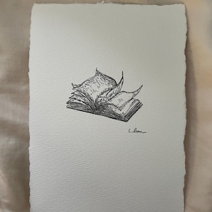 Opened Book Sketch Art Print, Pen and Ink Illustration (4x6)(5x7)