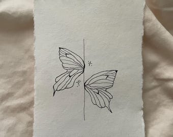 Stampa artistica di schizzo di farfalla, illustrazione minimalista a penna e inchiostro (4x6)