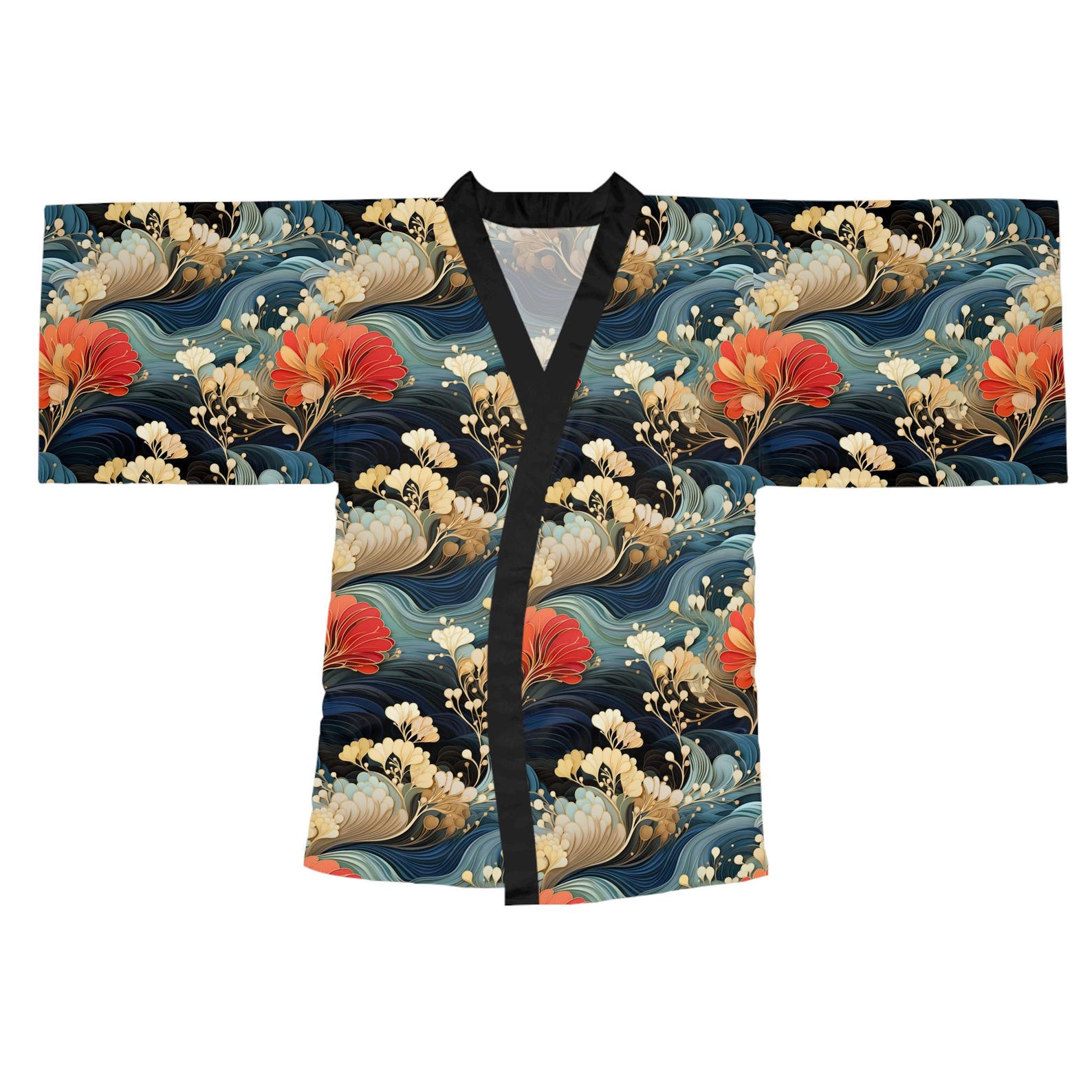Japanese Surreal Motif Long Sleeve Kimono Robe, Women's Robe ...