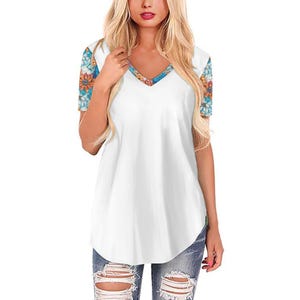Women&#39;s V-Neck Long Hem Top,Casual Loose Fit Tunic, Lightweight & Flowy Blouse for Everyday Wear,Long swing women&#39;s V-neck top,Gift for her