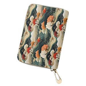 Porte-cartes avec imprimé japonais élégant, porte-cartes, portefeuille minimaliste, porte-cartes en cuir PU, organiseur de portefeuille, portefeuille de poche