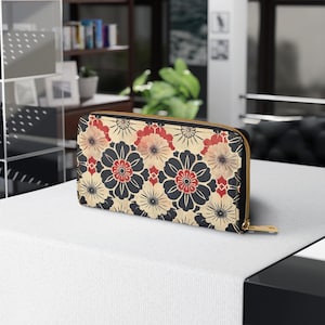 Cartera con cremallera con motivo japonés: diseño tradicional japonés, monedero, cartera pequeña, regalo para ella, tarjetero, cartera floral