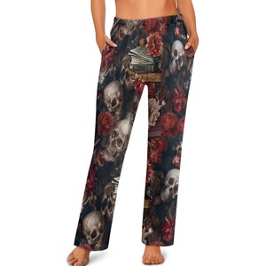 Skulls and Roses Women&#39;s Pajama Pants, Gothic Sleepwear, Floral Lounge Pants, Alternative Nightwear, Comfy PJs, Women&#39;s Pajamas